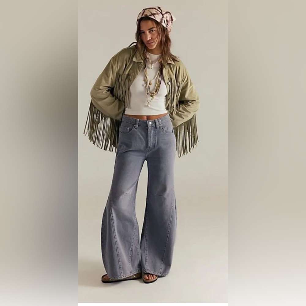 Free People We the Free Eden Slouchy Wide Leg Jeans in Diamond Grey Wash